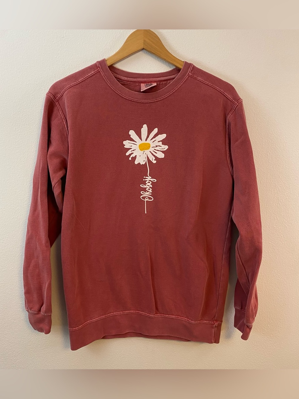 Okoboji Iowa Pink Crewneck Flower Pullover Womens Small